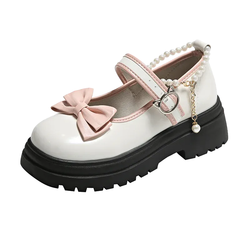 Aiertu Summer Female Shoes Fashion Mary Jane Shoes Round Head Band Heel Shoes Women Bow Pearl Square Heel Low-top Pumps