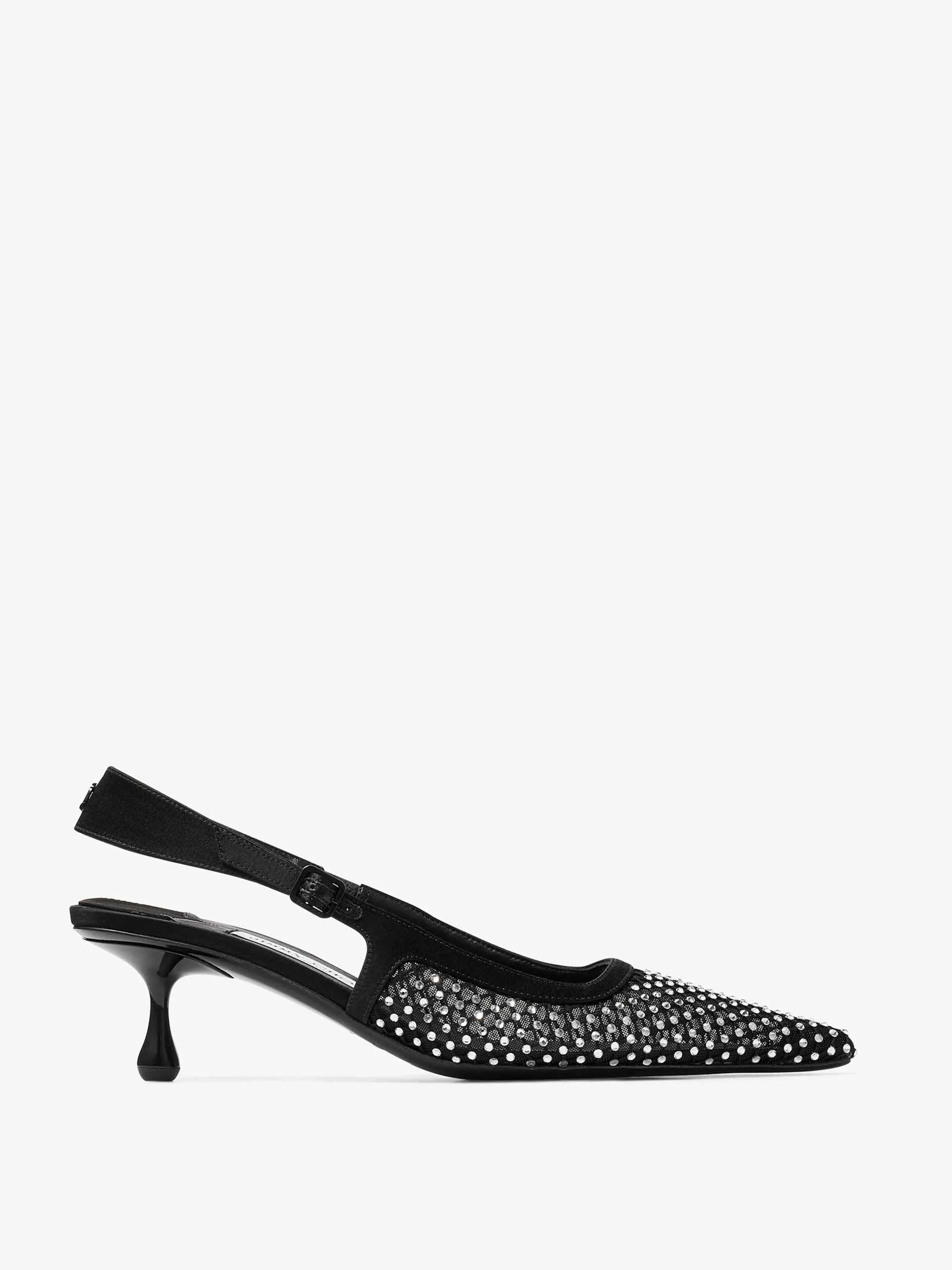 Amel 50 black crystal mesh and satin pumps