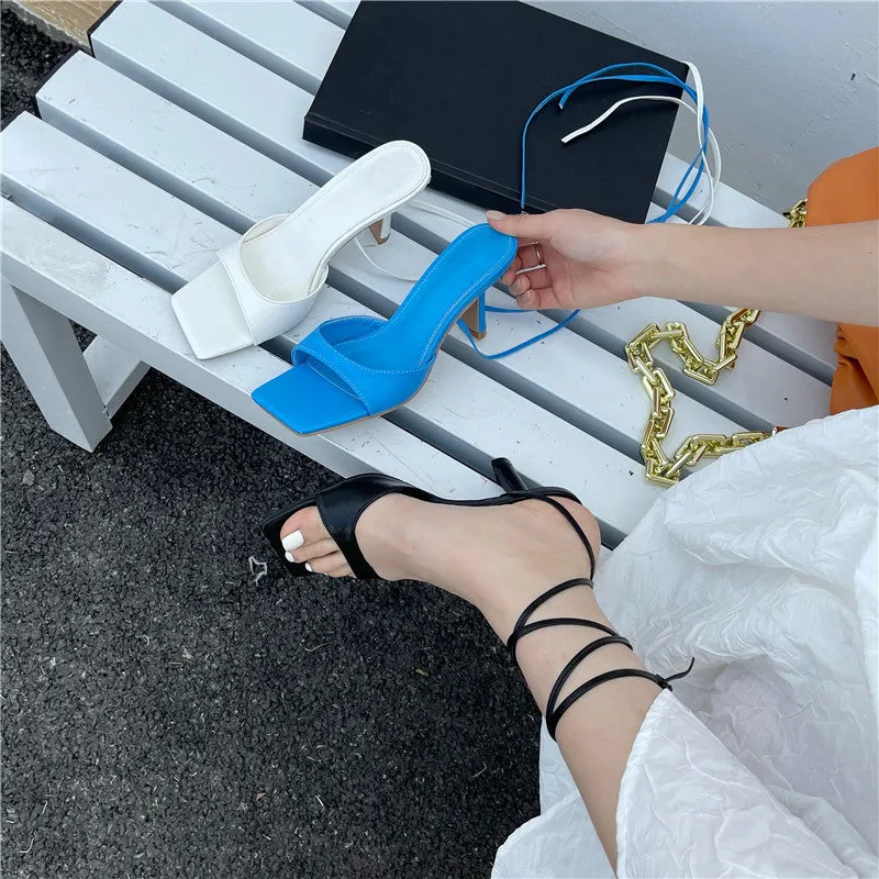 Ankle Strap Low Heel Slippers