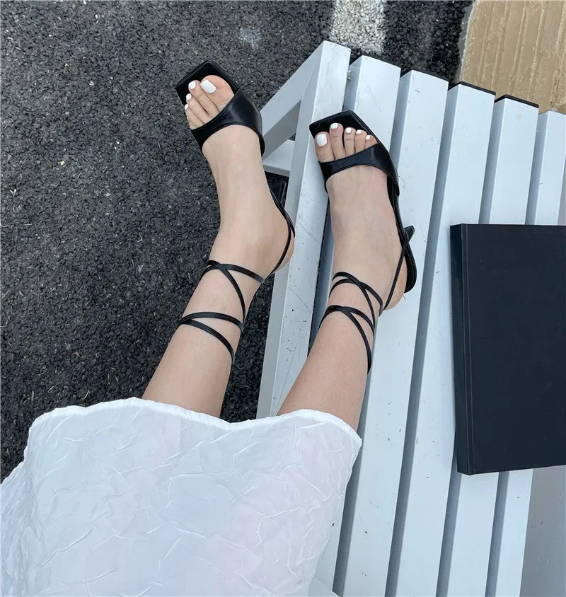 Ankle Strap Low Heel Slippers