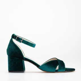 Aurora - Green Velvet Low Heel Sandals