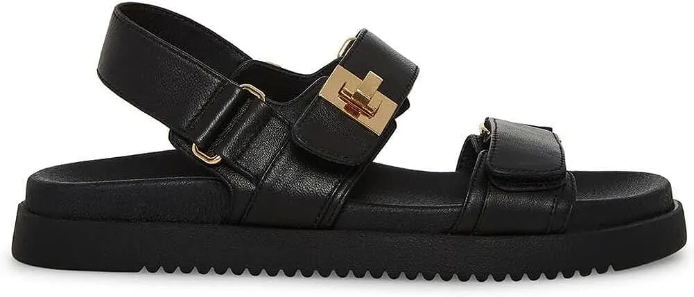 Black Leather Buckle Strap Comfy Open Toe Sandals