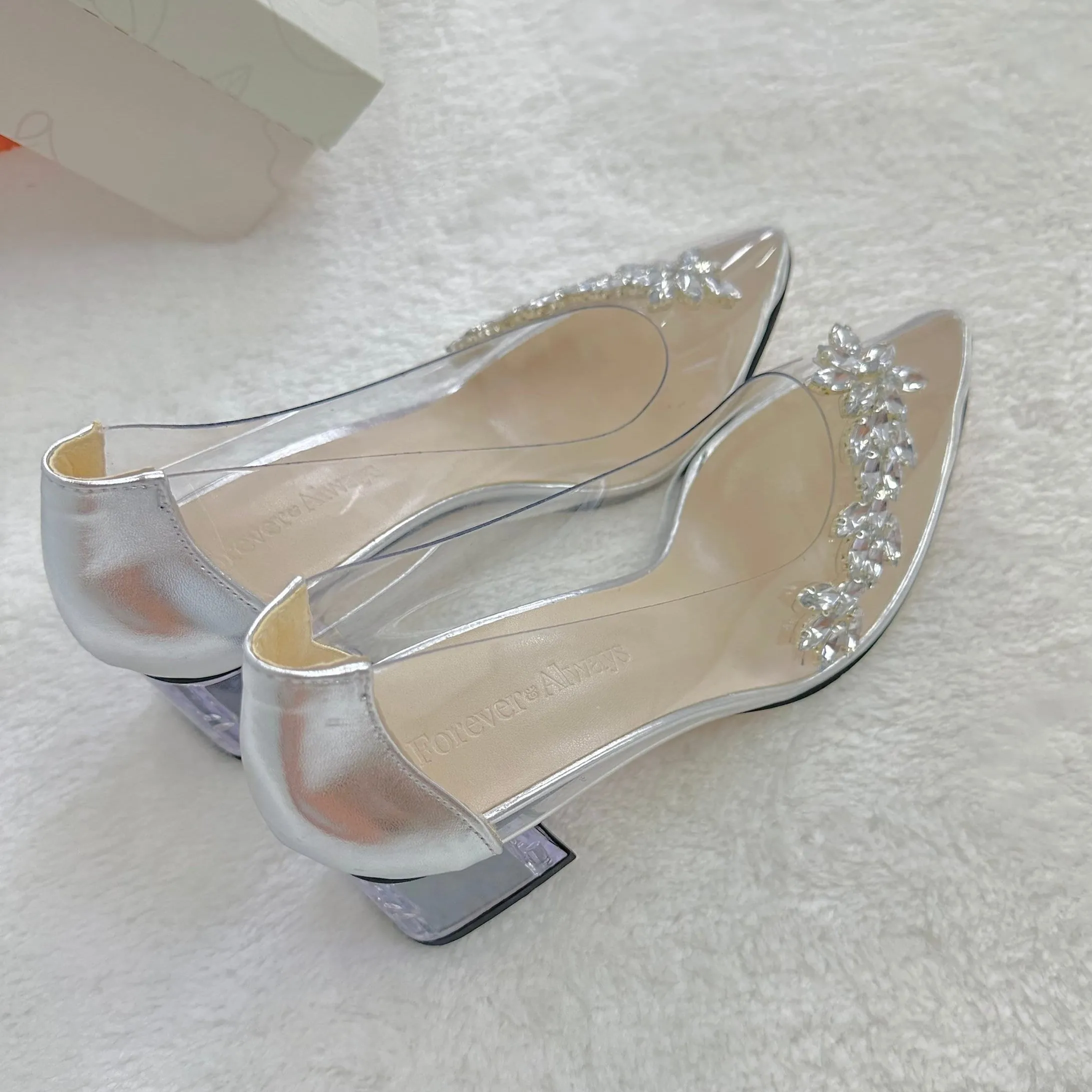 Cindy - Cinderella Shoes Low Silver Heel