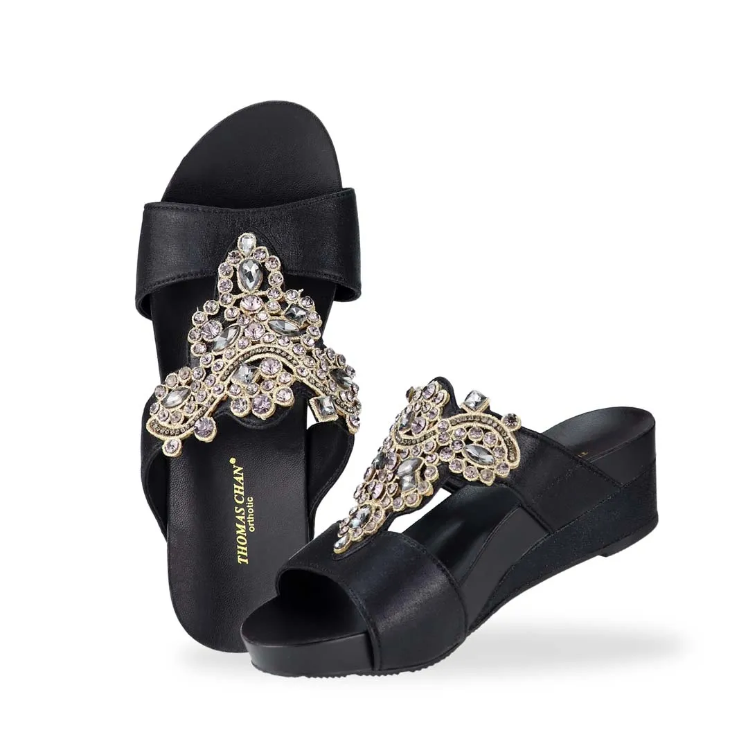 [EXTRA 20% off at cart] Vintage Rhinestone Low Wedge Sandals