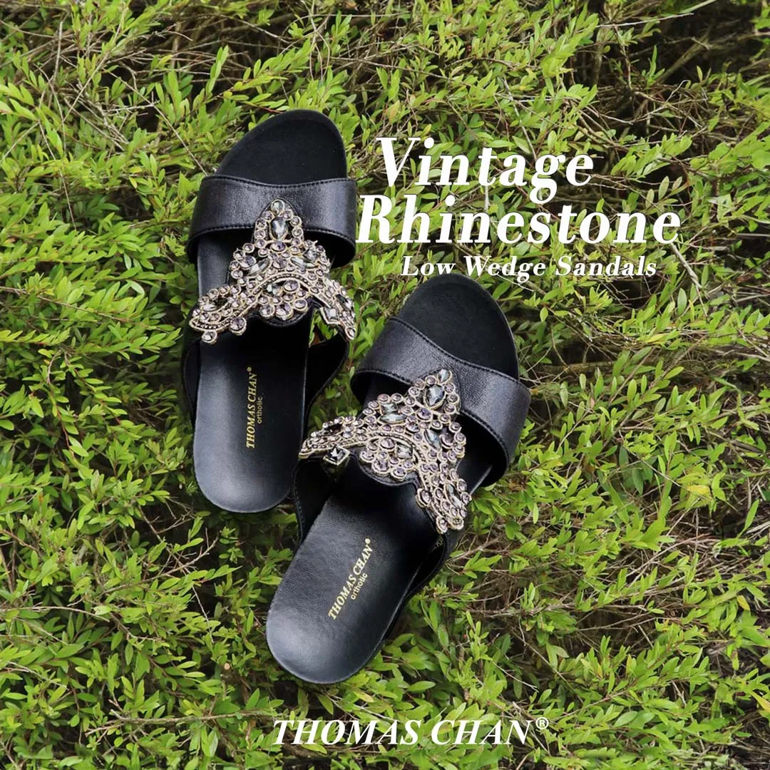 [EXTRA 20% off at cart] Vintage Rhinestone Low Wedge Sandals