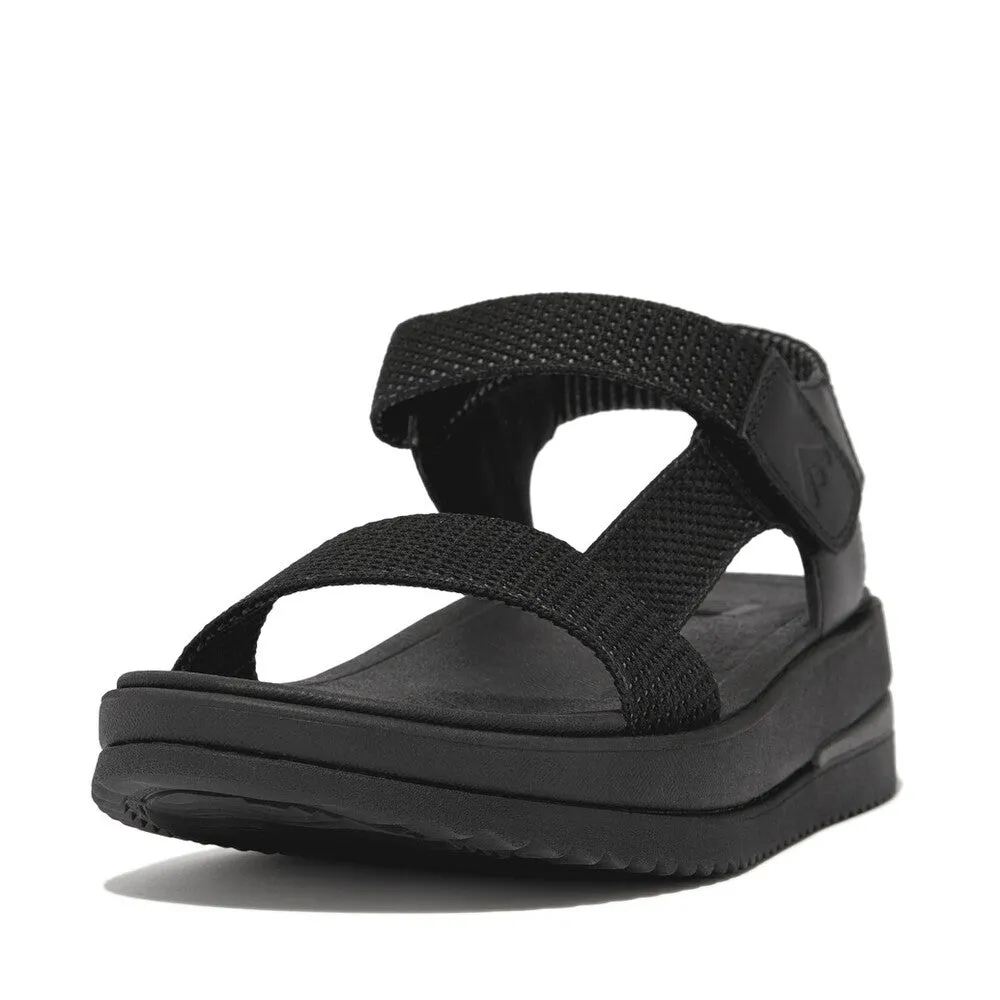 FitFlop Surff Two-Tone Webbing/Leather Back-Strap Sandals Black