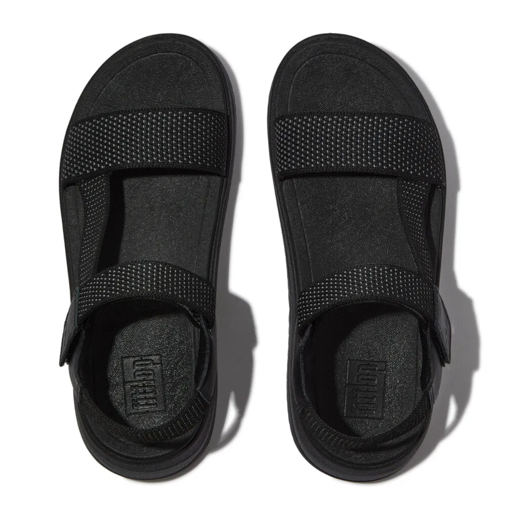 FitFlop Surff Two-Tone Webbing/Leather Back-Strap Sandals Black