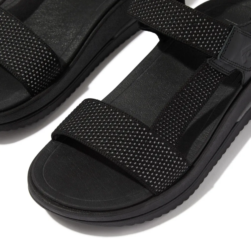 FitFlop Surff Two-Tone Webbing/Leather Back-Strap Sandals Black