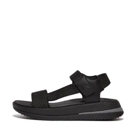 FitFlop Surff Two-Tone Webbing/Leather Back-Strap Sandals Black