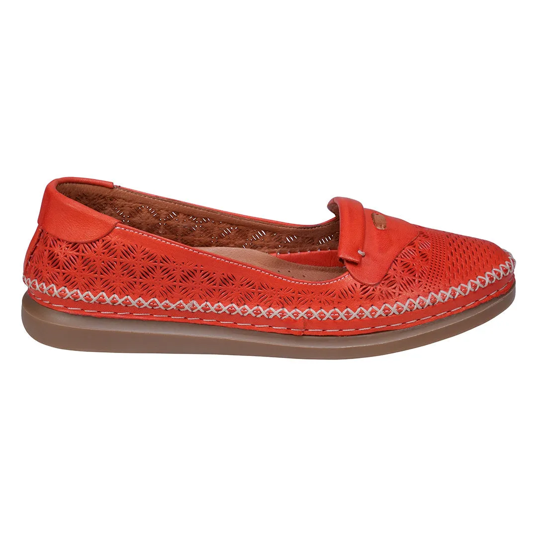 Ginger Red Perforated Leather Flats