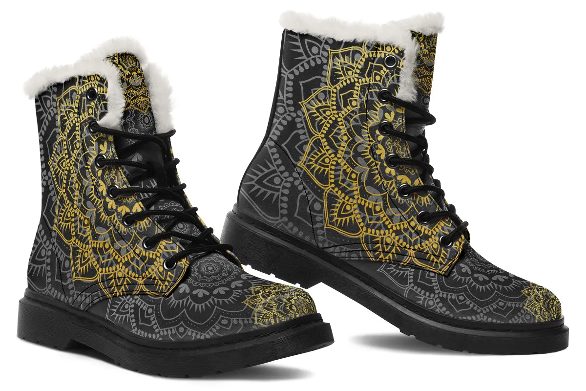 Golden Mandala Faux Fur Boots