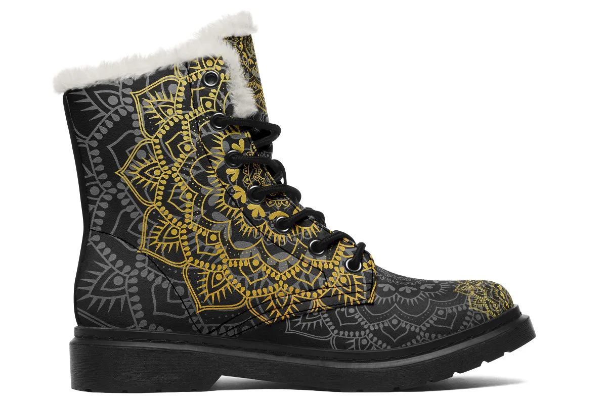 Golden Mandala Faux Fur Boots