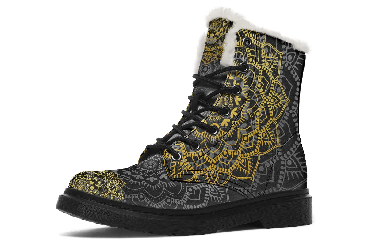 Golden Mandala Faux Fur Boots