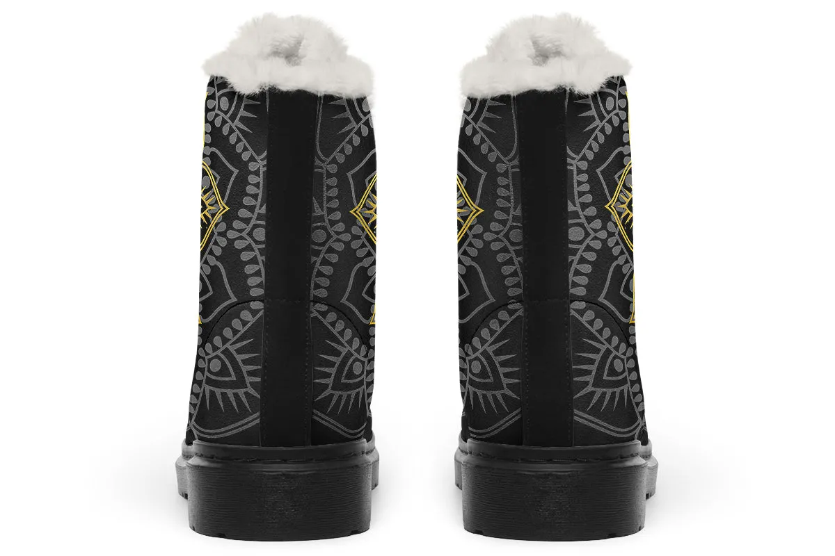 Golden Mandala Faux Fur Boots