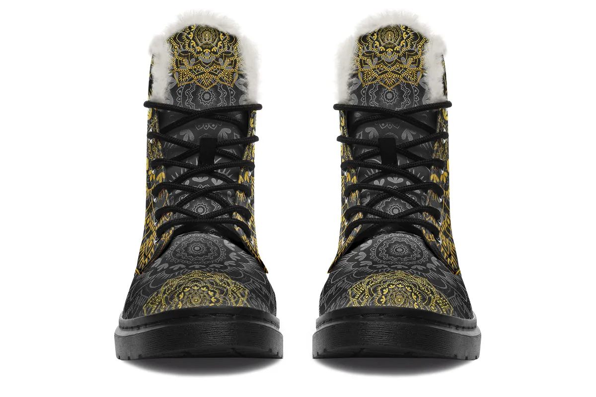 Golden Mandala Faux Fur Boots