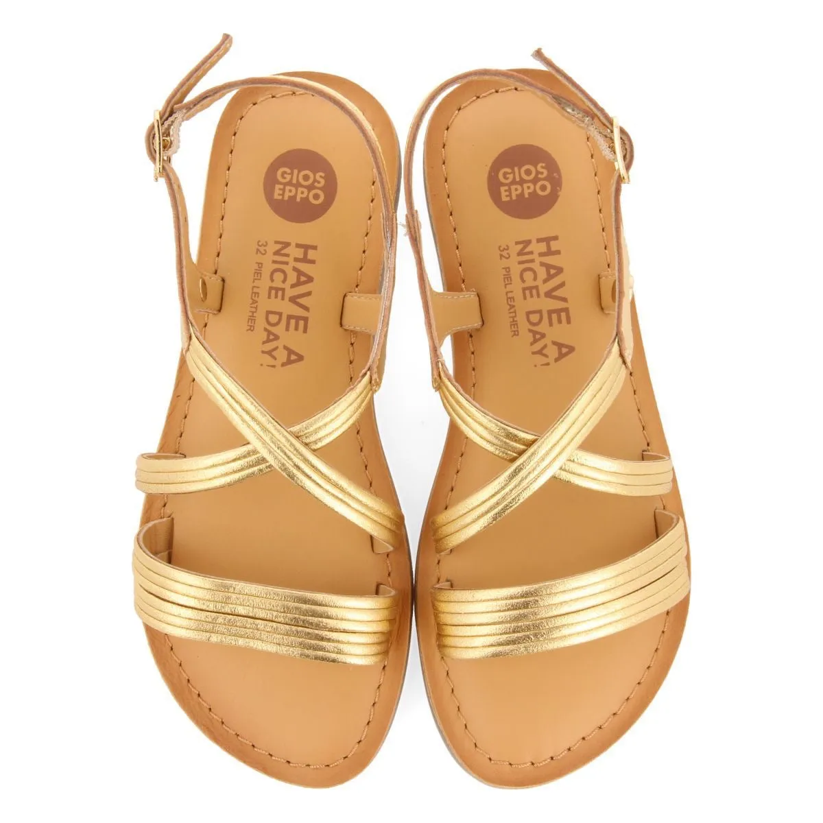 Golden sandal tubular straps in leather- Gioseppo