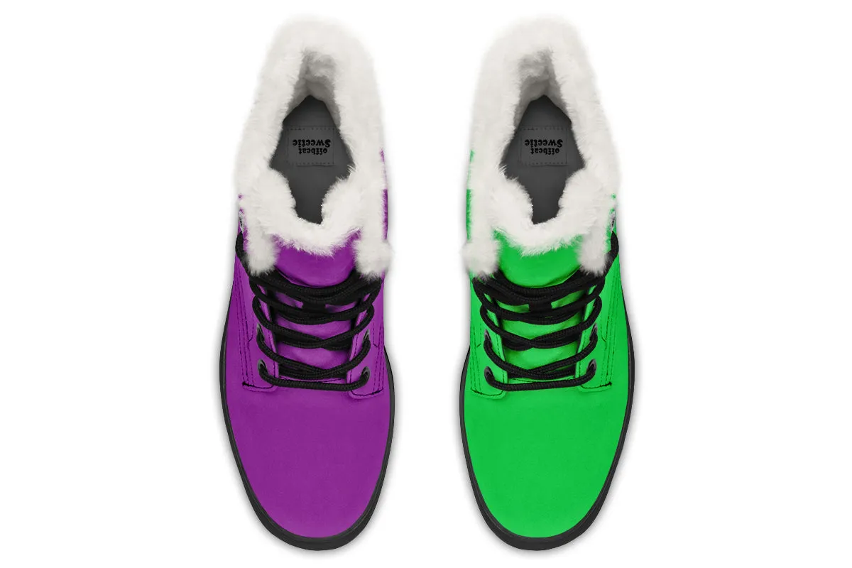 Green And Purple Mismatch Faux Fur Boots