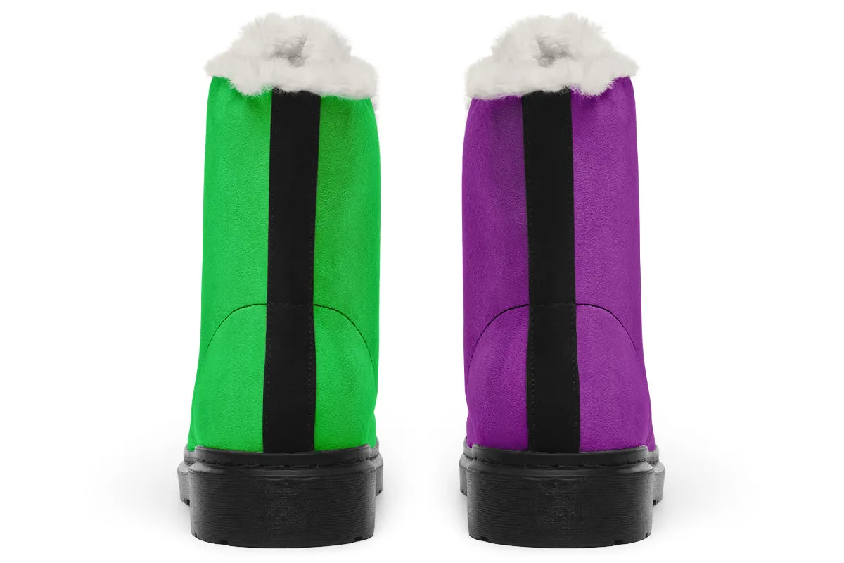 Green And Purple Mismatch Faux Fur Boots