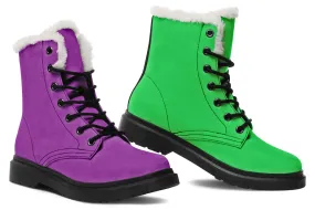 Green And Purple Mismatch Faux Fur Boots