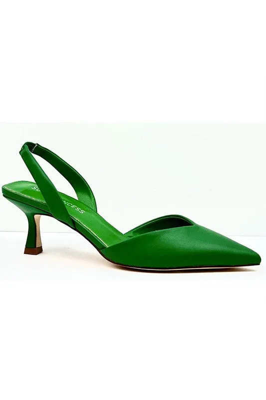 Green Pointed Toe Anti-leather Low Heel Pumps