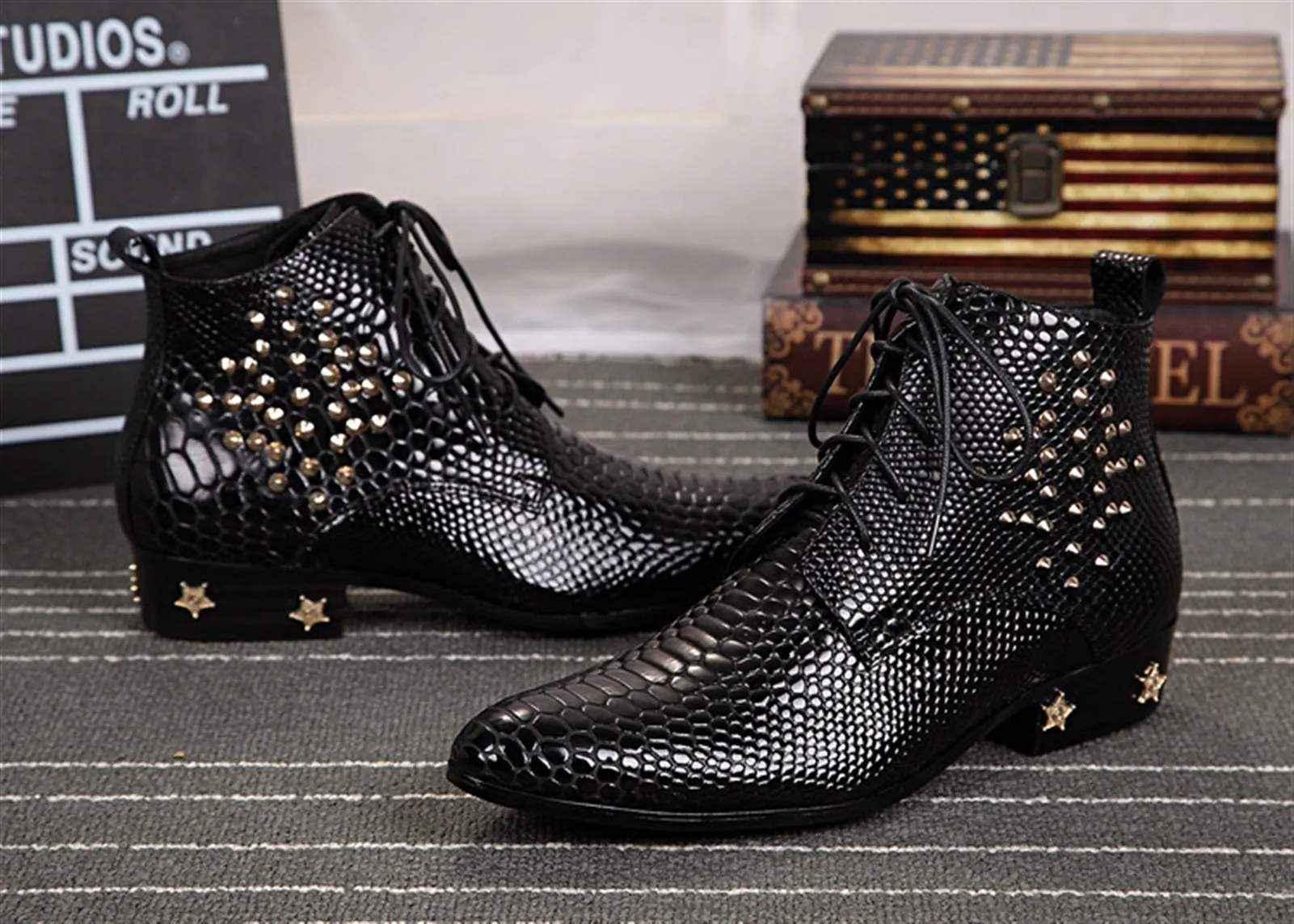 Men Patent Leather Ankle Boots