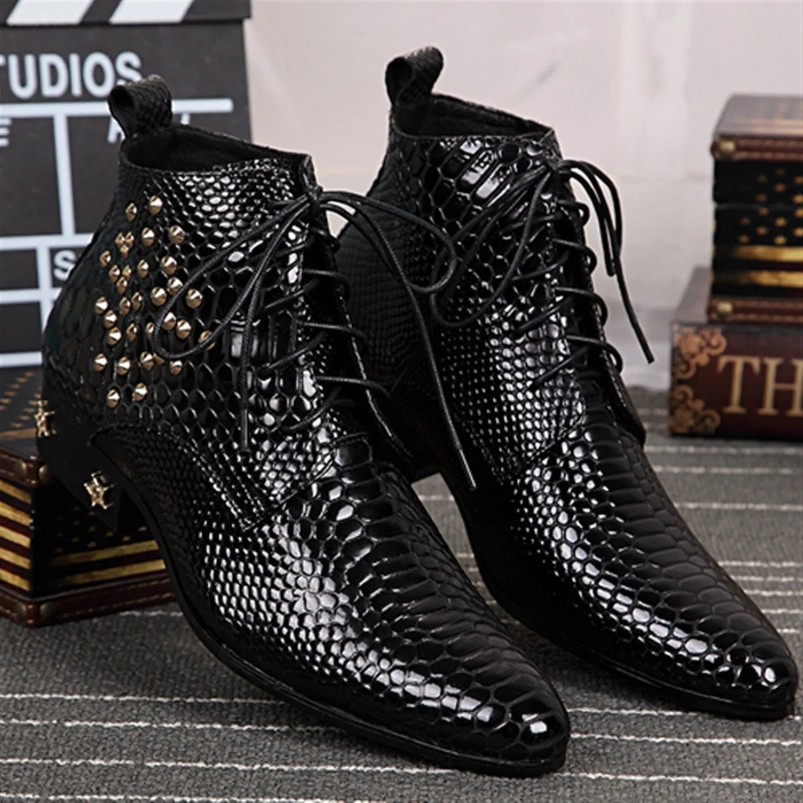 Men Patent Leather Ankle Boots