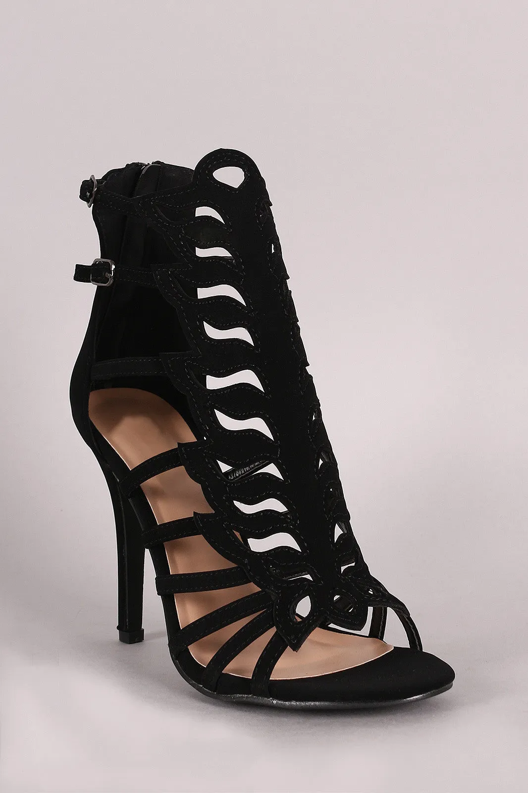 Nubuck Cutout Peep Toe Stiletto Heel