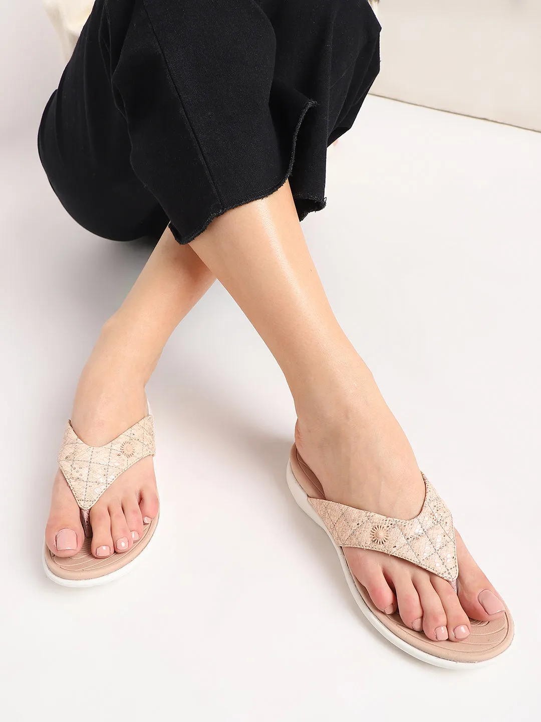 Open Toe Arch Support T-Strap Flats