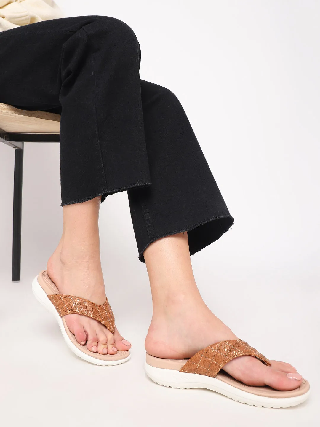 Open Toe Arch Support T-Strap Flats