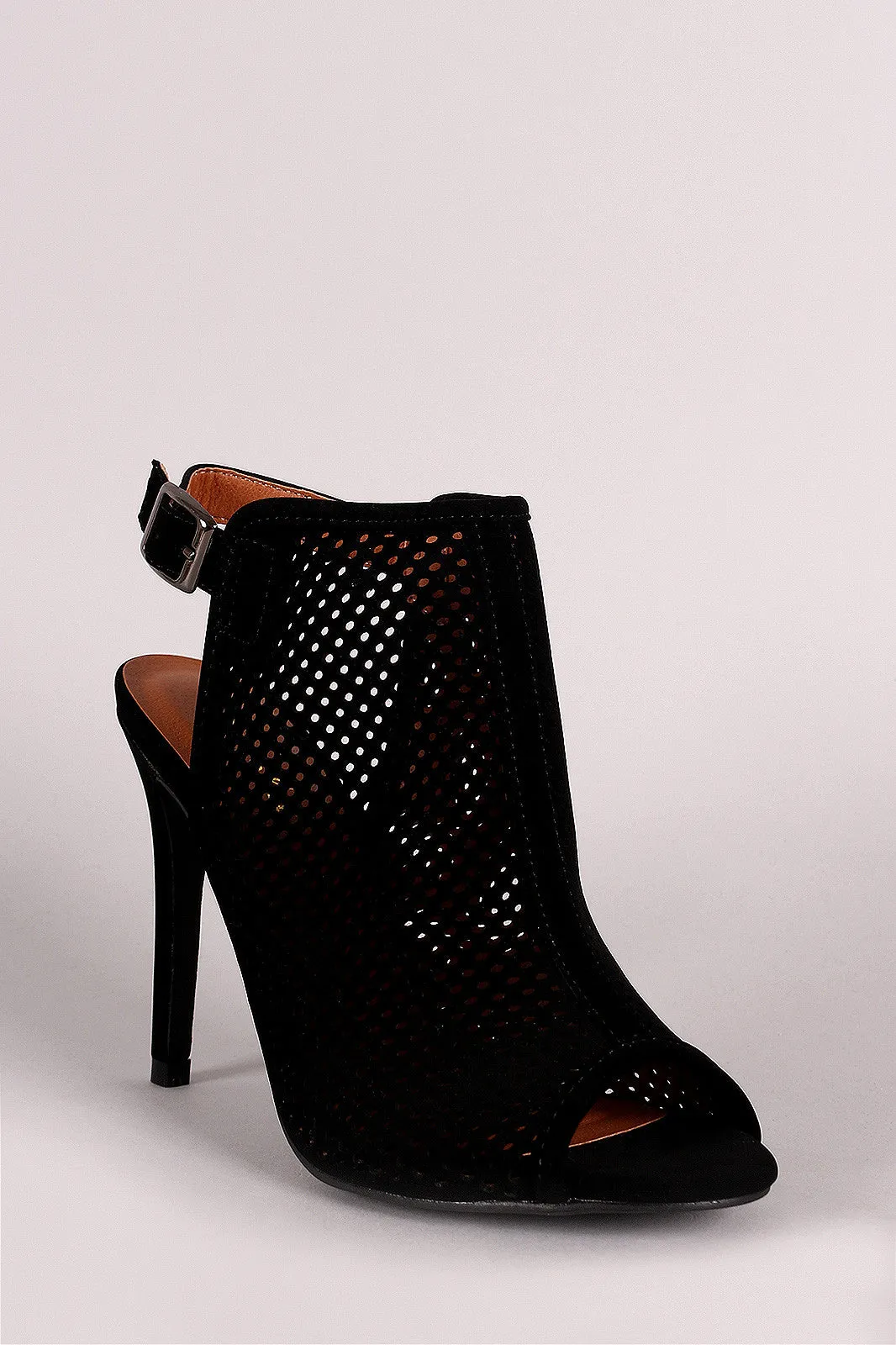 Perforated Nubuck Peep Toe Stiletto Heel