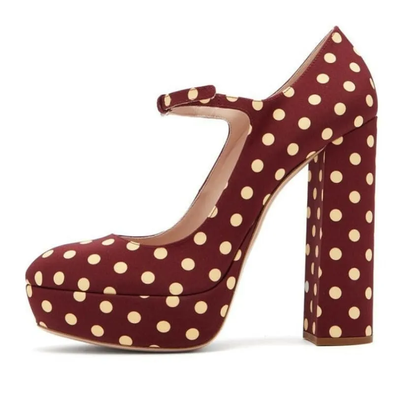 Polka Dot Mary Jane High Heel Shoes with Thick Sole for Stylish Comfort