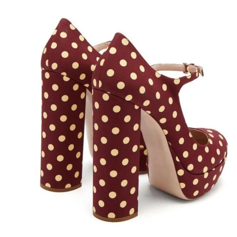 Polka Dot Mary Jane High Heel Shoes with Thick Sole for Stylish Comfort