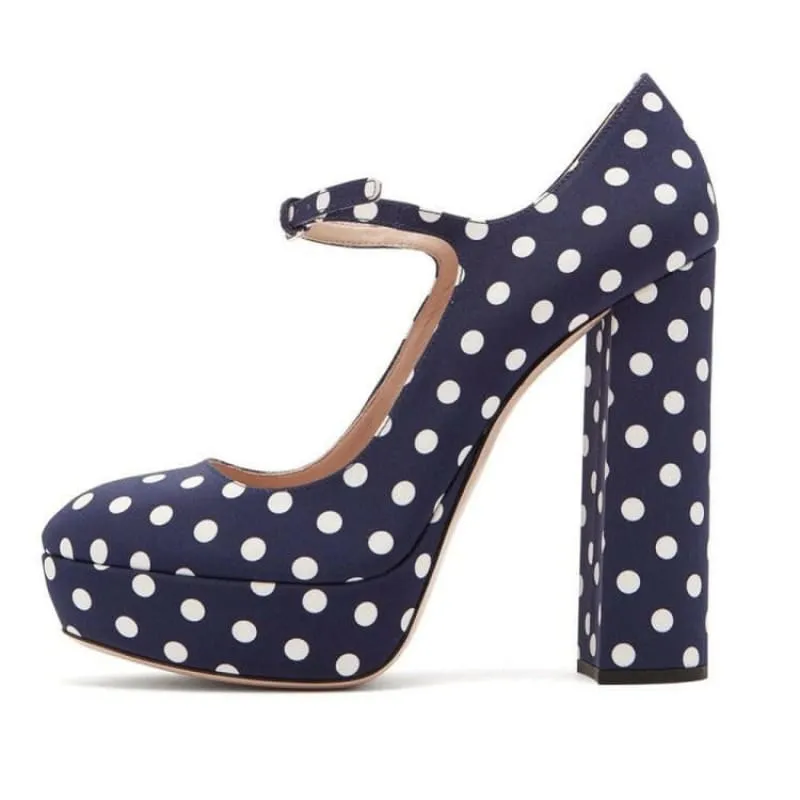 Polka Dot Mary Jane High Heel Shoes with Thick Sole for Stylish Comfort