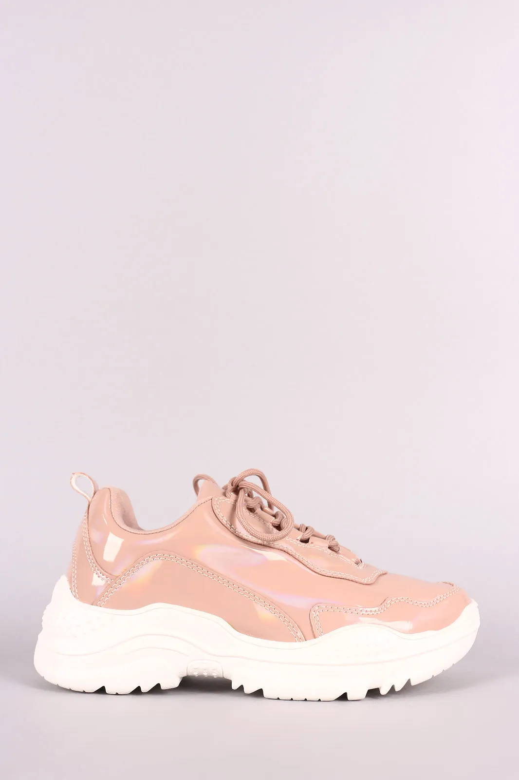 Qupid Holographic Patent Lace-Up Platform Sneaker