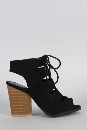 Qupid Suede Peep Toe Corset Lace Up Gladiator Chunky Heel