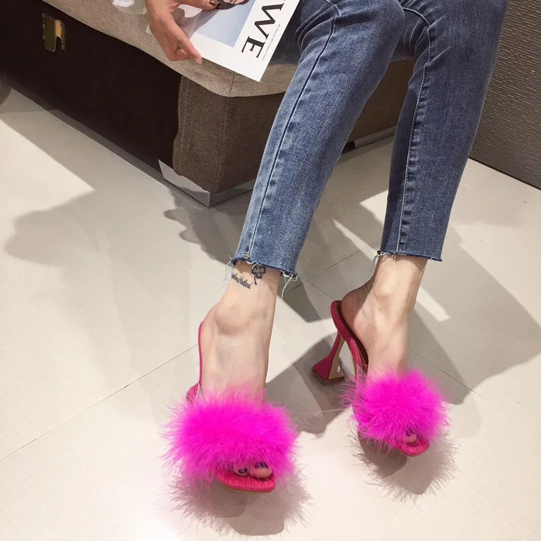 Super High Heels Plush Fur Sandals