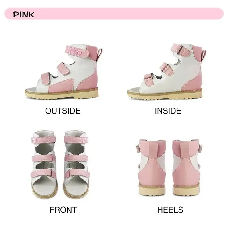 Toddler Girls Sandals Summer Kid Orthopedic Shoes For Children Pink Leather Flatfeet Clubfoot Arch Support Footwear