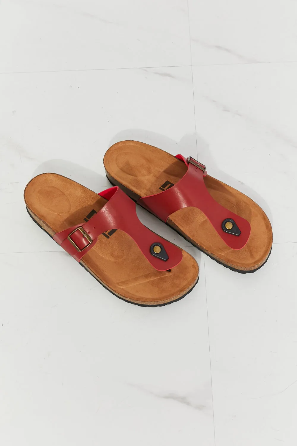 Vegan Cork Shoes Drift Away T-Strap Flip-Flop Boho Minimalist Slip-on Sandals Burgundy