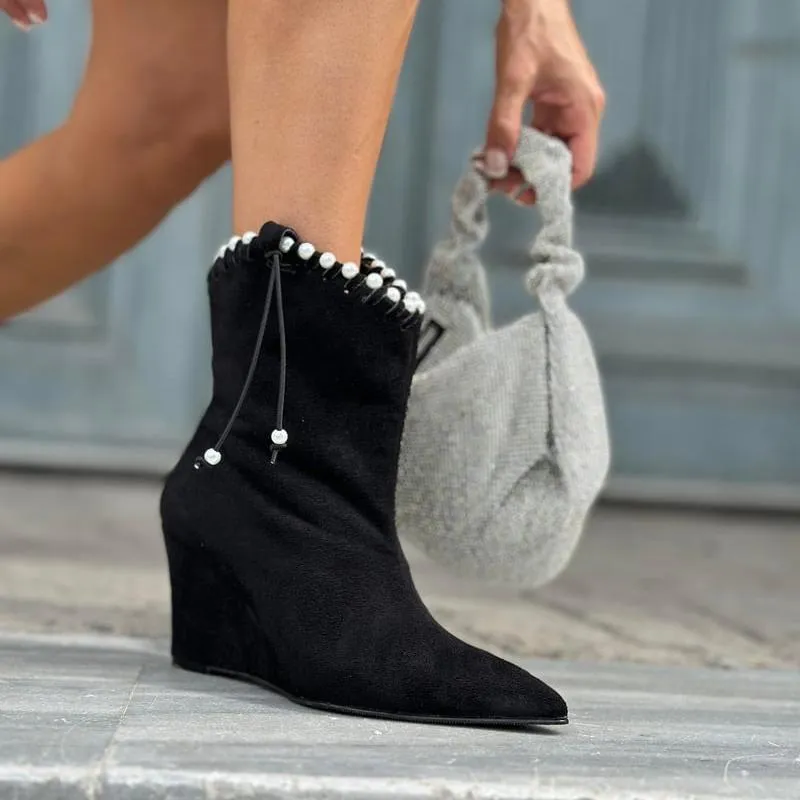 Wedge Heel Suede Boots